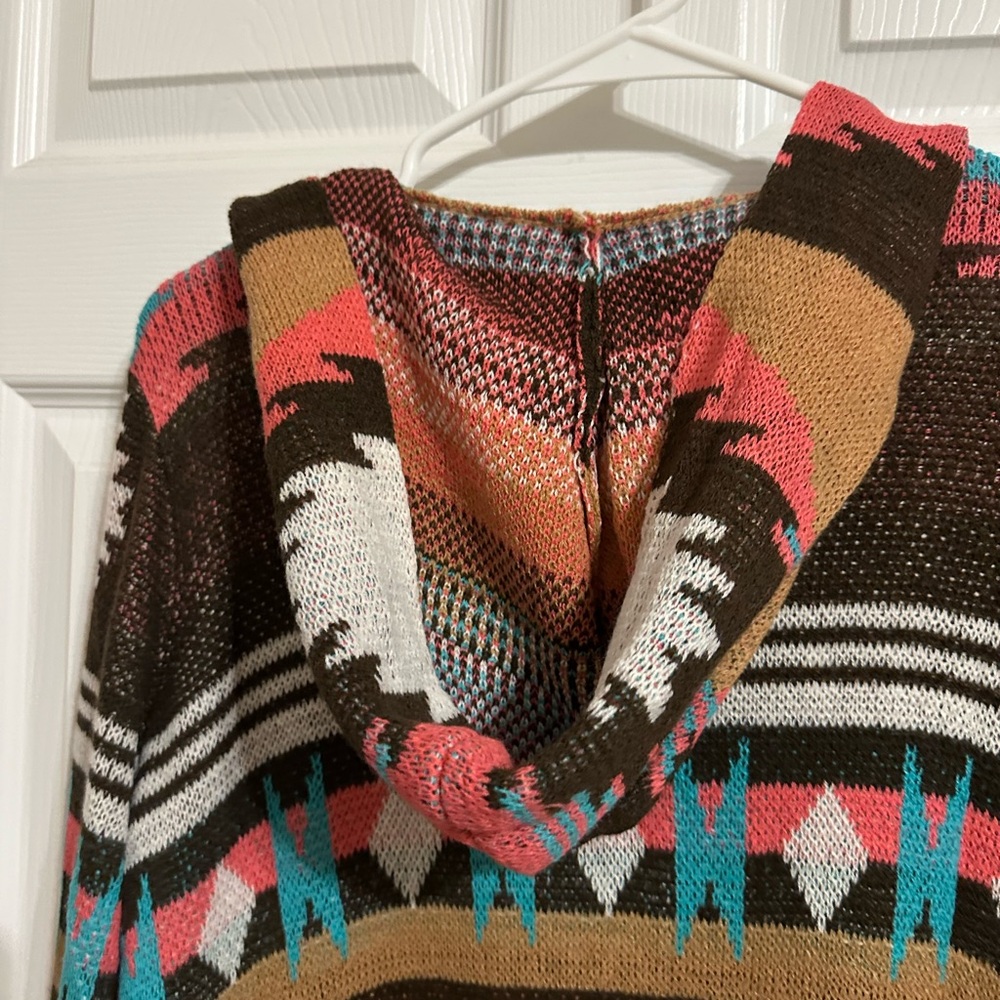 Rock & Roll Cowgirl Aztec Print long cardigan with hoodie - Picture 4 of 6